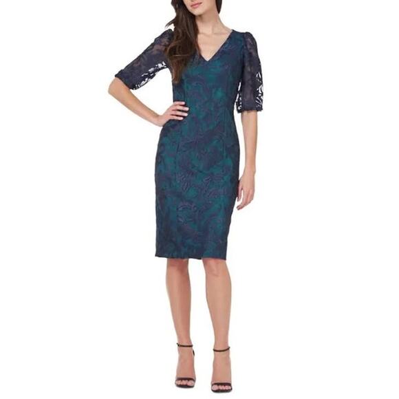 Js Collections Celeste Knee Length Dress Women's 4 Blue Green Embroidered NWT - Picture 1 of 13